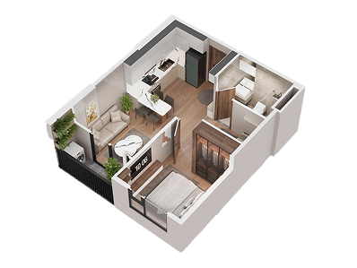 Mặt bằng căn điển hình 1 phòng ngủ plus