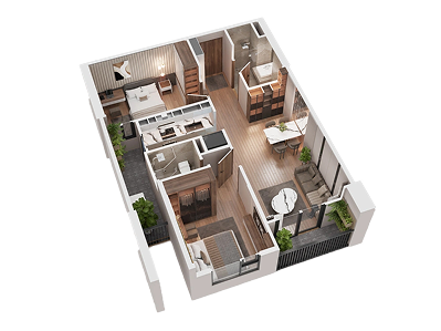 Mặt bằng căn điển hình 2 phòng ngủ
