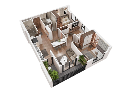 Mặt bằng căn điển hình 3 phòng ngủ